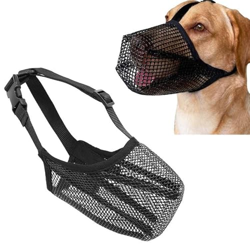 Maulkorb für Hunde, Mesh Maulkorb für Mittlere Hunde, Maulkörbe für Hunde, Weicher Verstellbarer Maulkorb, Atmungsaktiver Dog Muzzle Geeignet für die Meisten Hunde, L, Schwarz von MEIYAXINWIN