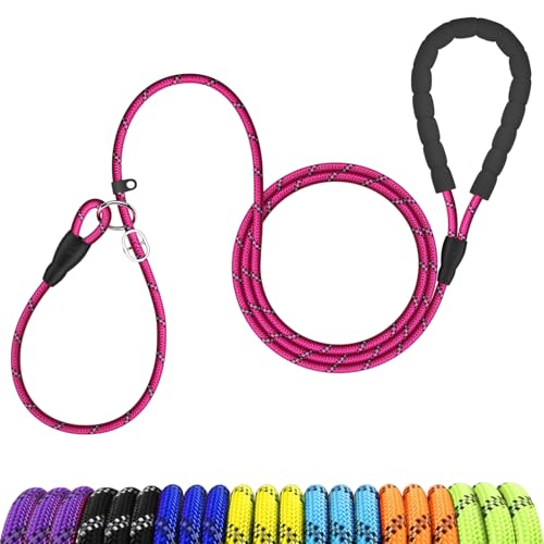 MEKEET Retrieverleine für Hunde – Trainingsleine für Hunde mit weich gepolstertem Griff, Hot Pink Hundeleinen für kleine Hunderassen, Slip-On-Design, kein Halsband oder Geschirr erforderlich von MEKEET