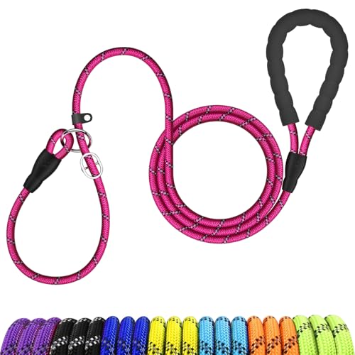 MEKEET Retrieverleine für Hunde – Trainingsleine für Hunde mit weich gepolstertem Griff, Hot Pink Hundeleinen für mittelgroße Hunderassen, Slip-On-Design, kein Halsband oder Geschirr erforderlich von MEKEET