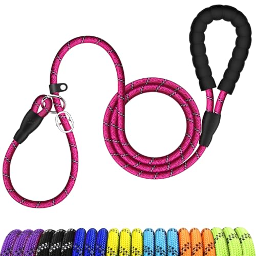 MEKEET Retrieverleine für Hunde – Trainingsleine für Hunde mit weich gepolstertem Griff, Hot Pink Retrieverleine für große Hunderassen, Slip-On-Design, kein Halsband oder Geschirr erforderlich von MEKEET