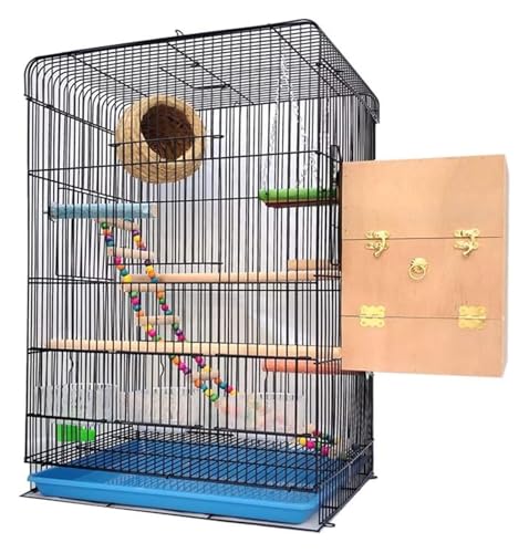 Bird Cagesolid Vogelkäfig Großer Vogelkäfig for Budgie Finch Lovebird tragbare große Größe Vögel Reise Cage Haustier Haus 60 cm mit Leiter -Hängsspielzeug for Lovebirds Finches Papageienbird Käfig (B) von MEMEM