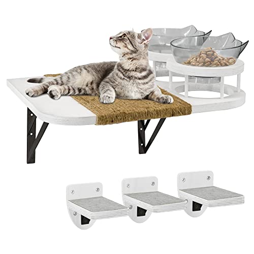 Katzenhängematte Katzenwandregale mit 3 Stufen, Katzenregale und Sitzstangen mit 2 Katzenfutterregal, Katzentreppe mit Plüsch überzogen, Geschenk für Katze von MEMOORIAL