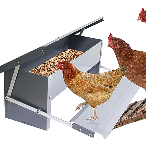 Automatischer Futtertröge, Automatischer Hühner Futterautomat, 8 kg Futterautomaten mit Selbstöffnend Pedal Und Wasserfest Deckel für Hühner, Enten, Gänse von MENAYODA