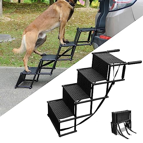 Hundetreppe Auto,Hunderampe Auto Klappbar - 4 Stufen Hundeleiter Gelenkschonende Rampe Hunde Treppe für große und kleine Hunde - belastbar bis 50 kg von MENAYODA