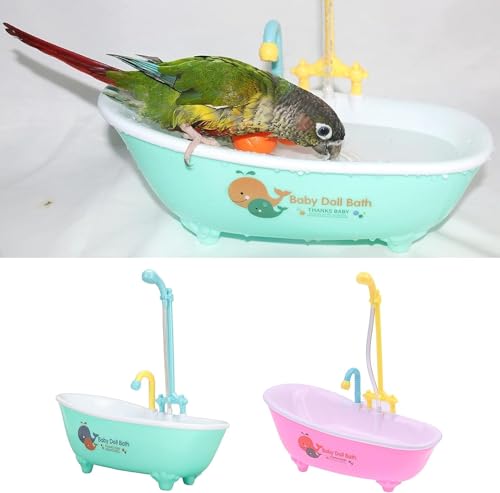 MENAYODA Vogel Badewanne, Automatische Vogeldusche Badewanne mit Wasserhahn, Haustierbadewanne für Vogelpapagei, Vogeldusche Badewanne Vogelfutternapf (Grün) von MENAYODA