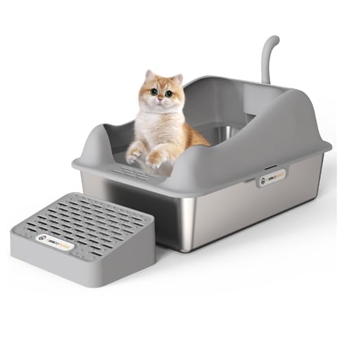 Edelstahl Katzenklo XXL, L60 x T40 x H15 cm Katzentoilette Edelstahl, Cat Litter Box Groß Für Große Katzen, Auslaufsicher & Leicht Zu Reinigen, Katzentoilette Hoher Rand von MENDUNER