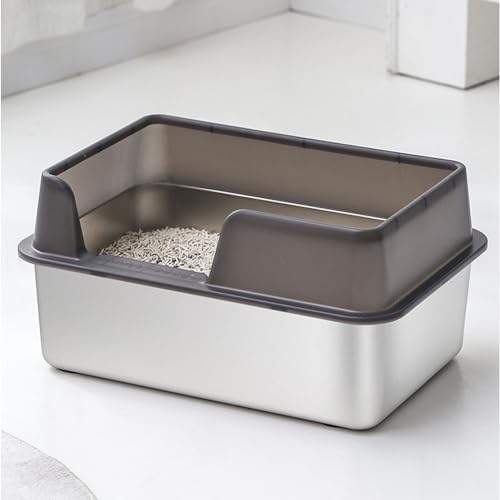 MENDUNER Edelstahl Katzenklo, 50X35x25 Katzenklo Edelstahl,Stainless Steel Litter Box, Spritzwassergeschütztes Großes, Offenes Hochrand Abfallbecken MIT Schaufel(großes Schwarz) von MENDUNER