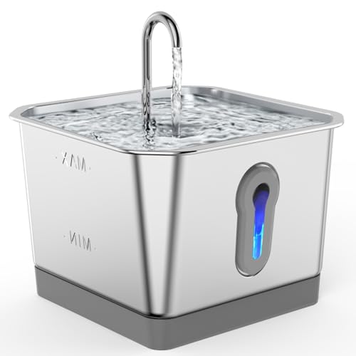 MENDUNER 3.5L/118oz Trinkbrunnen Für Katze Kabellos, Katzenbrunnen Edelstahl, Cat Water Fountain, Aktivkohlefilter, Intelligenter Sensor, Leiser Automatischer Getränkespender für Haustiere von MENDUNER