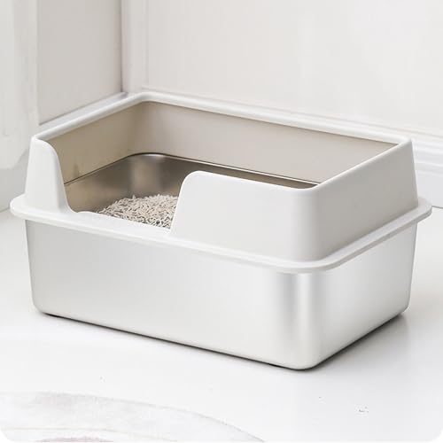 MENDUNER Edelstahl Katzenklo, 50X35x25 Katzenklo Edelstahl,Stainless Steel Litter Box, Spritzwassergeschütztes Großes, Offenes Hochrand Abfallbecken MIT Schaufel (Großes Weiß) von MENDUNER