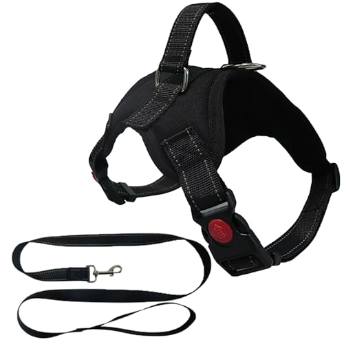 MENGTEQI Professionelles Hundegeschirr für Hunde, bequem und atmungsaktiv, anpassbar für kleine, mittelgroße und große Hunde, geeignet für Spaziergänge, Laufen, Training usw. (Black, L) von MENGTEQI