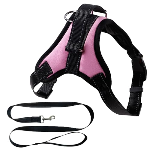 MENGTEQI Professionelles Hundegeschirr für Hunde, bequem und atmungsaktiv, anpassbar für kleine, mittelgroße und große Hunde, geeignet für Spaziergänge, Laufen, Training usw. (pink, L) von MENGTEQI