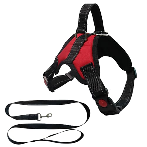 MENGTEQI Professionelles Hundegeschirr für Hunde, bequem und atmungsaktiv, anpassbar für kleine, mittelgroße und große Hunde, geeignet für Spaziergänge, Laufen, Training usw. (red, M) von MENGTEQI