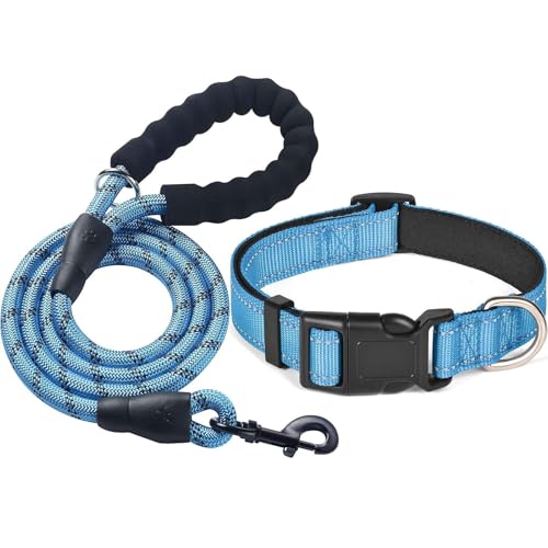 MENGTEQI Reflektierendes Hundehalsband, verstellbare Größe, atmungsaktives und verschleißfestes Material, geeignet für kleine, mittelgroße und große Hunde. (Blau, S) von MENGTEQI