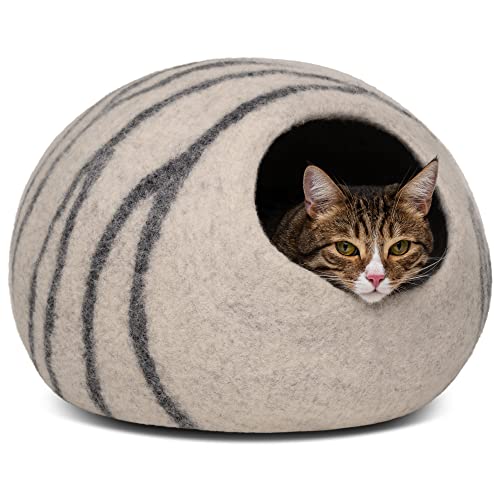 MEOWFIA Katzenbett Höhle – Umweltfreundliche Katzenhöhle Betten aus 100% Merinowolle für Katzen und Kätzchen (L, Hellgrau) von MEOWFIA