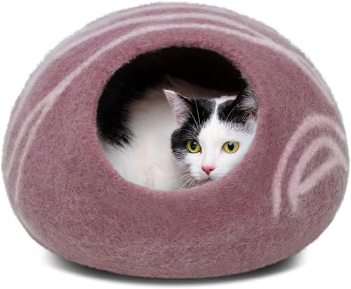 MEOWFIA Katzenbett Höhle – katzenhöhle umweltfreundliche Betten aus 100% Merinowolle für Katzen und Kätzchen (L, Roségold) von MEOWFIA