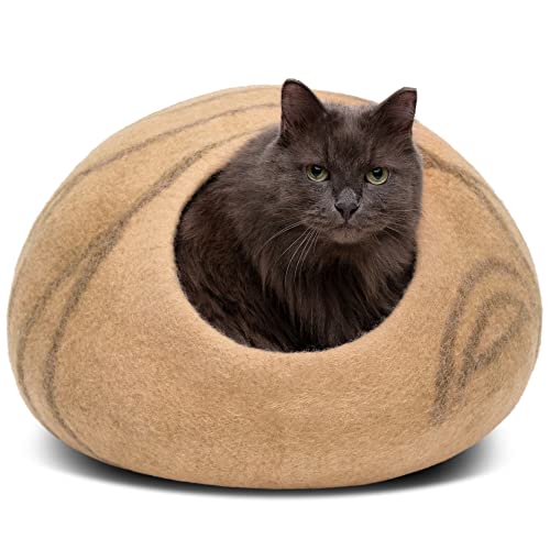 MEOWFIA Katzenbett Höhle – katzenhöhle umweltfreundliche Betten aus 100% Merinowolle für Katzen und Kätzchen (Beige, M) von MEOWFIA