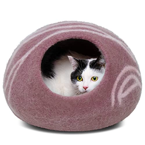 MEOWFIA Katzenbett Höhle – katzenhöhle umweltfreundliche Betten aus 100% Merinowolle für Katzen und Kätzchen (Rose Gold, M) von MEOWFIA