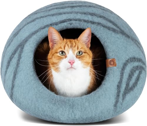 MEOWFIA Katzenbett Höhle – Umweltfreundliche Katzenhöhle Betten aus 100% Merinowolle für Katzen und Kätzchen (M, Aquamarineblau) von MEOWFIA