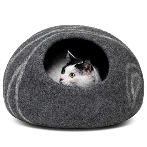 MEOWFIA Katzenbett Höhle – katzenhöhle umweltfreundliche Betten aus 100% Merinowolle für Katzen und Kätzchen (L, Dunkelgrau) von MEOWFIA