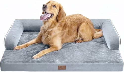 MEOYCHB Großes Hundebett, Orthopädisch, Waschbar – Bettpolster – Mittelgroße Hunde – Memory-Schaum-Couch-Sofa – Wasserdicht Mit Abnehmbarem Bezug(Size:L,Color:grau) von MEOYCHB