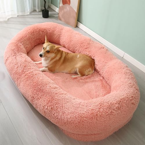 MEOYCHB Menschliches Hundebett,Waschbar Orthopädisches Hundebett,Plüsch und Gemütliche Hundekissen Hundekorb Hundekörbchen,Flauschig Riesenhundebett,Abnehmbarer Bezug(Size:190x115x35CM,Color:Rosa) von MEOYCHB