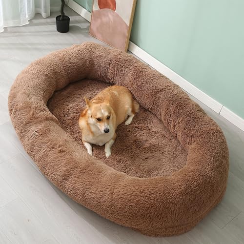 MEOYCHB Menschliches Hundebett,Waschbar Orthopädisches Hundebett,Plüsch und Gemütliche Hundekissen Hundekorb Hundekörbchen,Flauschig Riesenhundebett,Abnehmbarer Bezug(Size:165x95x30CM,Color:Khaki) von MEOYCHB