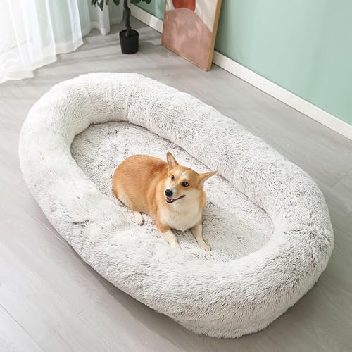 MEOYCHB Menschliches Hundebett,Waschbar Orthopädisches Hundebett,Plüsch und Gemütliche Hundekissen Hundekorb Hundekörbchen,Flauschig Riesenhundebett,Abnehmbarer Bezug(Size:165x95x30CM,Color:Kaffee) von MEOYCHB