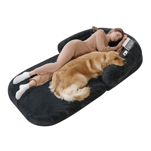 Menschliches Hundebett, Riesiges Haustierbett In Menschengröße, Waschbarer Bezug, Rutschfeste Unterseite, Orthopädisches Ei, Bequemer Sitzsack Für Erwachsene Und Pe(Size:180X115X25CM,Color:Dunkelgrau) von MEOYCHB