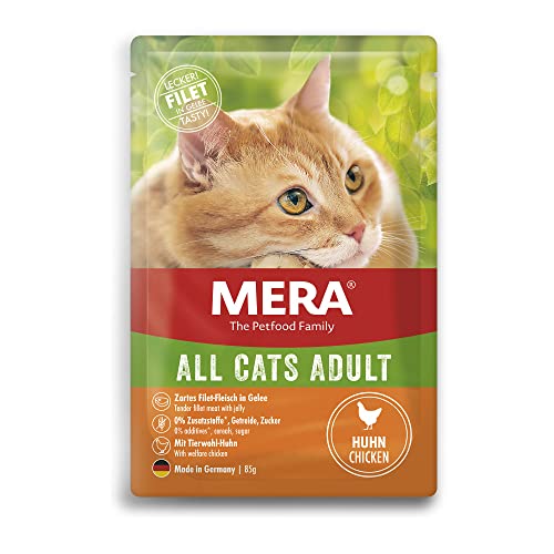 MERA Cats Adult Huhn (12x85g), Nassfutter für ausgewachsene Katzen, getreidefrei, Katzennassfutter mit hohem Fleischanteil von MERA