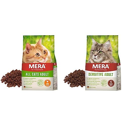 MERA Cats All Cats Huhn, Trockenfutter für ausgewachsene Katzen & Cats Sensitive Adult Insect, Trockenfutter für sensible Katzen von MERA