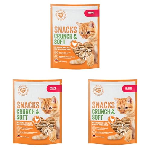 MERA Crunch & Soft mit Huhn & Käse, 200g köstliche Katzen Leckerlies, nahrhafter Katzensnack voller Vitamine und Mineralien, Knuspersnack mit cremiger Füllung (Packung mit 3) von MERA