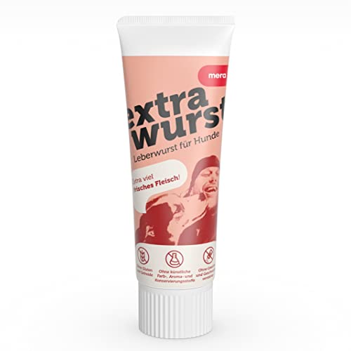 MERA Extrawurst getreidefreie Hundeleberwurst, 75g Tube mit viel Frischfleisch und Geschmack, Trainingsleckerli für ausgewachsene Hunde und Welpen, ohne Zucker und Salz von MERA