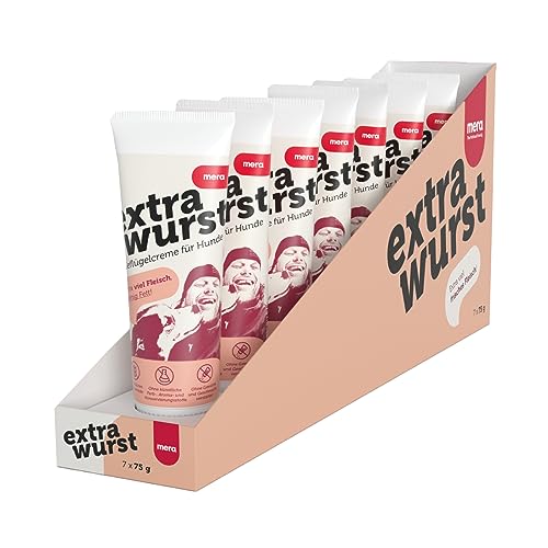 MERA Extrawurst Light getreidefreie Hundeleberwurst (7x75g), Tube mit viel Geflügel-Frischfleisch und wenig Fett, Trainingsleckerli für ausgewachsene Hunde und Welpen, ohne Zucker und Salz von MERA