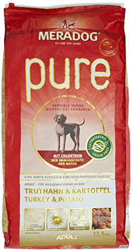 MERA PURE Adult Trockenfutter I Hundefutter ohne Getreide und glutenhaltige Zutaten für sensible Hunde mit Truthahn und Kartoffeln I 12,5 Kg von MERA