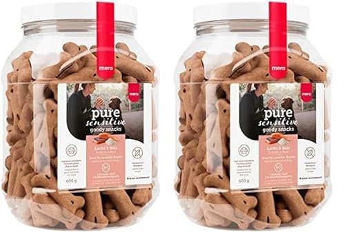 MERA Pure Sensitive Goody Snack, gesunde Leckerlis für Sensible Hunde, Hundeleckerli aus Lachs und Reis, Hundesnack glutenfrei zum Training (600 g) (Packung mit 2) von MERA