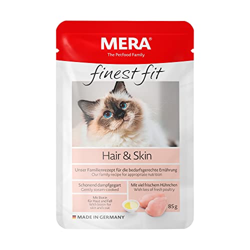 MERA Finest fit Hair & Skin Nassfutter – Katzennassfutter für anspruchsvolle Katzen mit Haut- und Fellproblemen – Getreidefreies Katzenfutter mit viel frischem Hühnchen – 12x85g von MERA