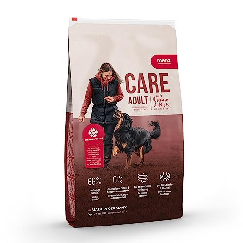 mera Care Adult mit Lamm, Hundetrockenfutter für normal aktive Hunde jeder Rasse, mit 66% tierischen Protein, ohne Weizen, 1kg von MERA