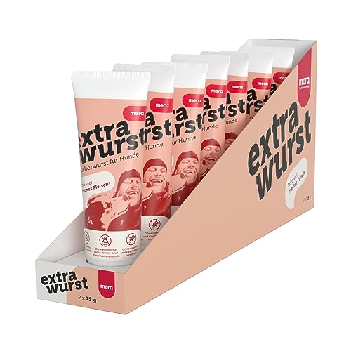 MERA Extrawurst getreidefreie Hundeleberwurst (7x75g), Tube mit viel Frischfleisch und Geschmack, Trainingsleckerli für ausgewachsene Hunde und Welpen, ohne Zucker und Salz von MERA