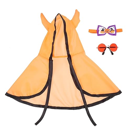 1 Satz Katzenumhang Katzenkostüm Junge Katzenhalsband Jungen Fliege Schleifenkragen cat Clothing katzenbekleidung Kleider schöne Katzenbrille Halloween-Autokragen Polyester Orange MERRYHAPY von MERRYHAPY