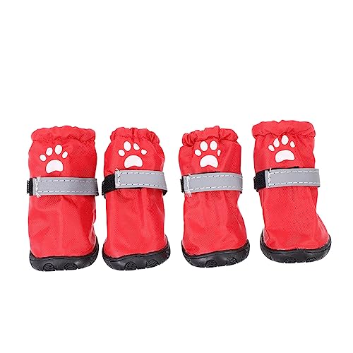 MERRYHAPY 4 Stück Regenstiefel Für Haustiere Winterschuhe Für Hunde Rutschfester Haustierstiefel Pfotenschutzstiefel Für Hunde Haustierzubehör Outdoor-haustierschuhe Rot Polyester von MERRYHAPY