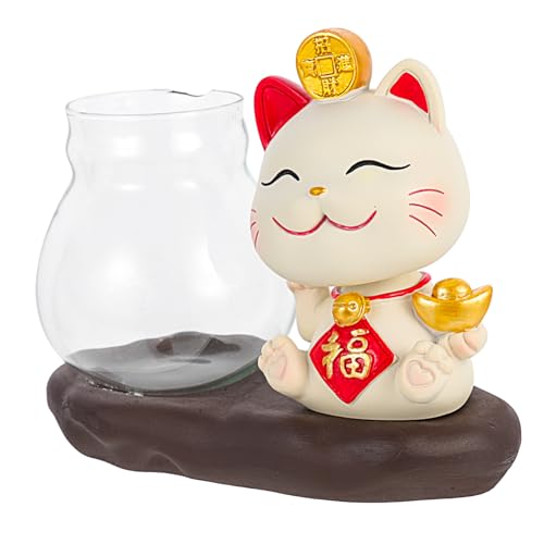 MERRYHAPY Mode Künstlerische Harz Glück Katze Hydrokultur Vase Glatte Desktop Decor Freunde von MERRYHAPY