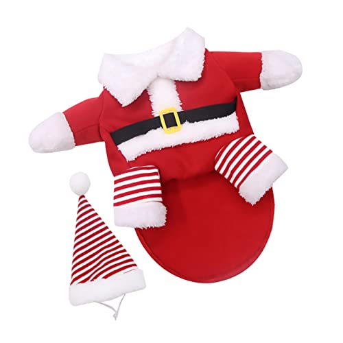 MERRYHAPY 1 Satz Haustier Hund Weihnachten Biped Kleidung Set Haustierkleidung Welpen-Shirts hundemantel Dog Raincoat Weihnachtsmann-Kostüm Hund weihnachtskostüm Hundeumhang Baumwolle rot von MERRYHAPY