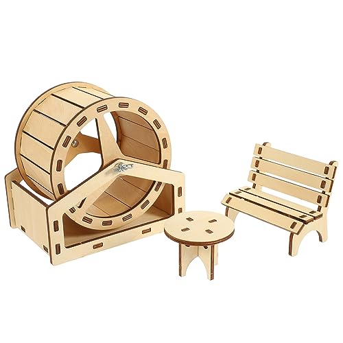 MERRYHAPY 1 Set Hamster Habitat Spielzeug Hamsterstuhl Und Tisch Aus Holz Hamster Zubehör DIY Hamster Laufband von MERRYHAPY