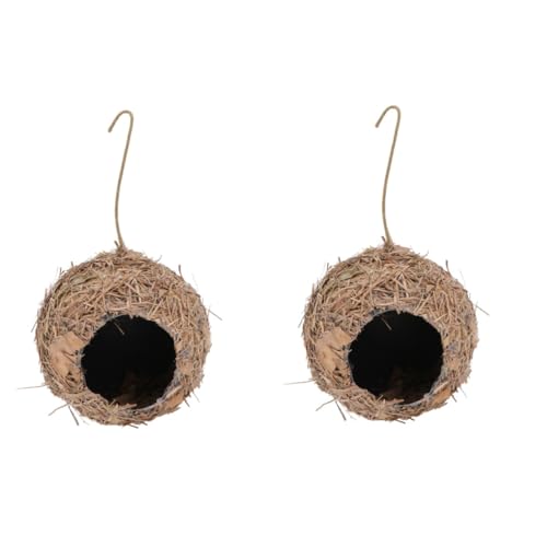 MERRYHAPY 2 STK Vogelnest Aus Stroh Natürlicher Kolibri Draußen Vogel Natürliche Wohndekoration Nymphensittich Spielzeug Vogel- Outdoor-Spielzeug Terrassenvogel Vogelhütte Gras Coffee von MERRYHAPY