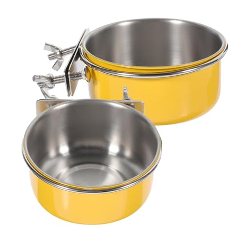 MERRYHAPY 2St Futterschale für Vögel edelstahlschüsseln edelstahlnapf vogelnäpfe Vogel Fütterer Sittichkäfig Fressnapf für Nymphensittiche Wasserspender für Vögel Rostfreier Stahl Yellow von MERRYHAPY