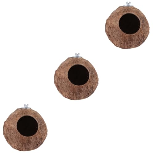 MERRYHAPY 3 STK Kokosnuss-Vogelhaus Vogelnest Vogelhütte Kokosnussschale Vögel Spielzeug Wellensittich-Versteck die Critters Kleintier vogelkäfig käfig Nest für kleine Haustiere Coffee von MERRYHAPY