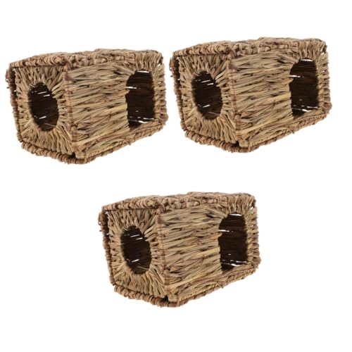 MERRYHAPY 3St Haustierbett Kaninchennest Hamster Käfig kleines Tier gemütlich Kaninchenschlafbetten Hasennest Spielzeug Dekoratives aus Stroh geflochtenes Versteck Nest Gras Light Brown von MERRYHAPY