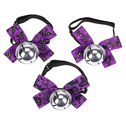 MERRYHAPY 3st Halloween-haustierglockenhalsband Glocke Welpenhalsband Katzenhalsbänder Abbrechbares Katzenhalsband Halsband Für Welpen Hund Katze Halsband Haustiere Fliegen Violett Stoff von MERRYHAPY