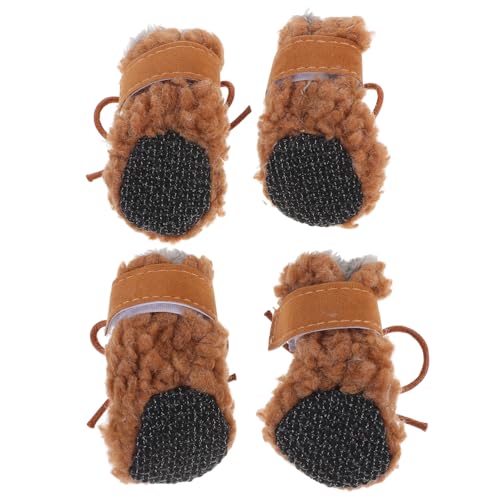 MERRYHAPY 4 Stück Hundeschuhe Schneestiefel Hunde Winterstiefel Schneeschuhe für Haustiere Hund im Freien Stiefel ausgestopfter Welpe Pfote Plüschstiefel für Hunde Hundestiefel Leder von MERRYHAPY