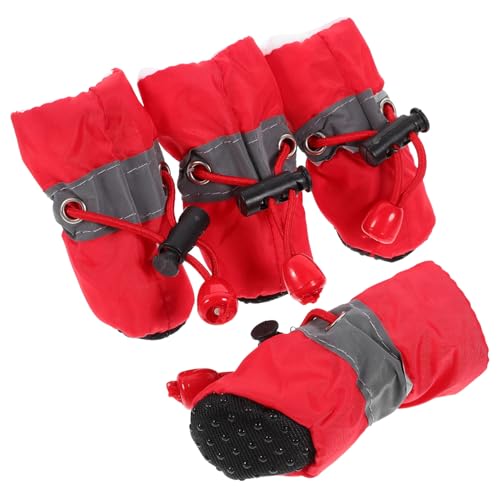 MERRYHAPY 4 Stück rutschfeste Schuhe Für Haustiere Welpenhaustierschuhe Haustierschuhe Für Den Außenbereich Praktische Hundeschuhe Welpenstiefel Welpenschuhe Für Draußen Stoff Rot von MERRYHAPY